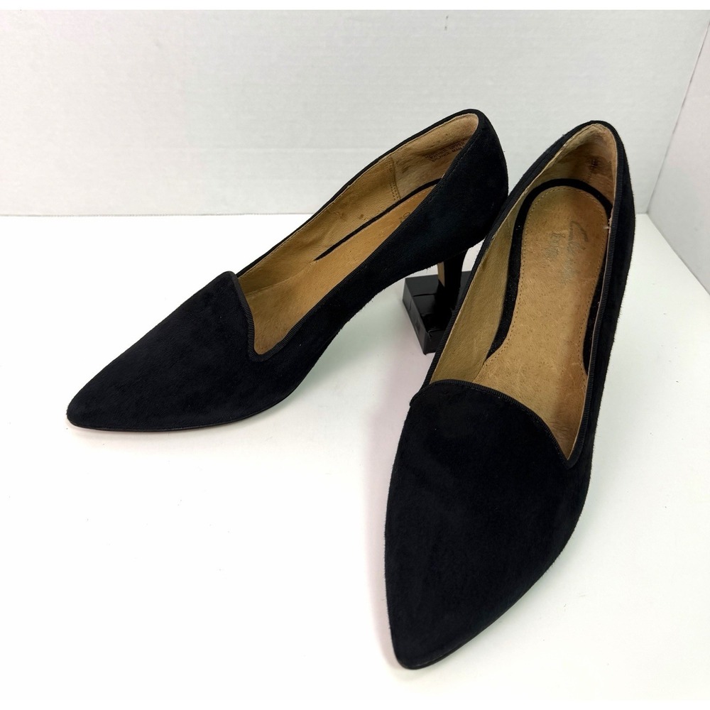 Clarks Black Pointed-Toe Low Block Heel Pumps